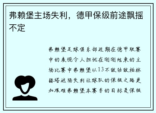 弗赖堡主场失利，德甲保级前途飘摇不定